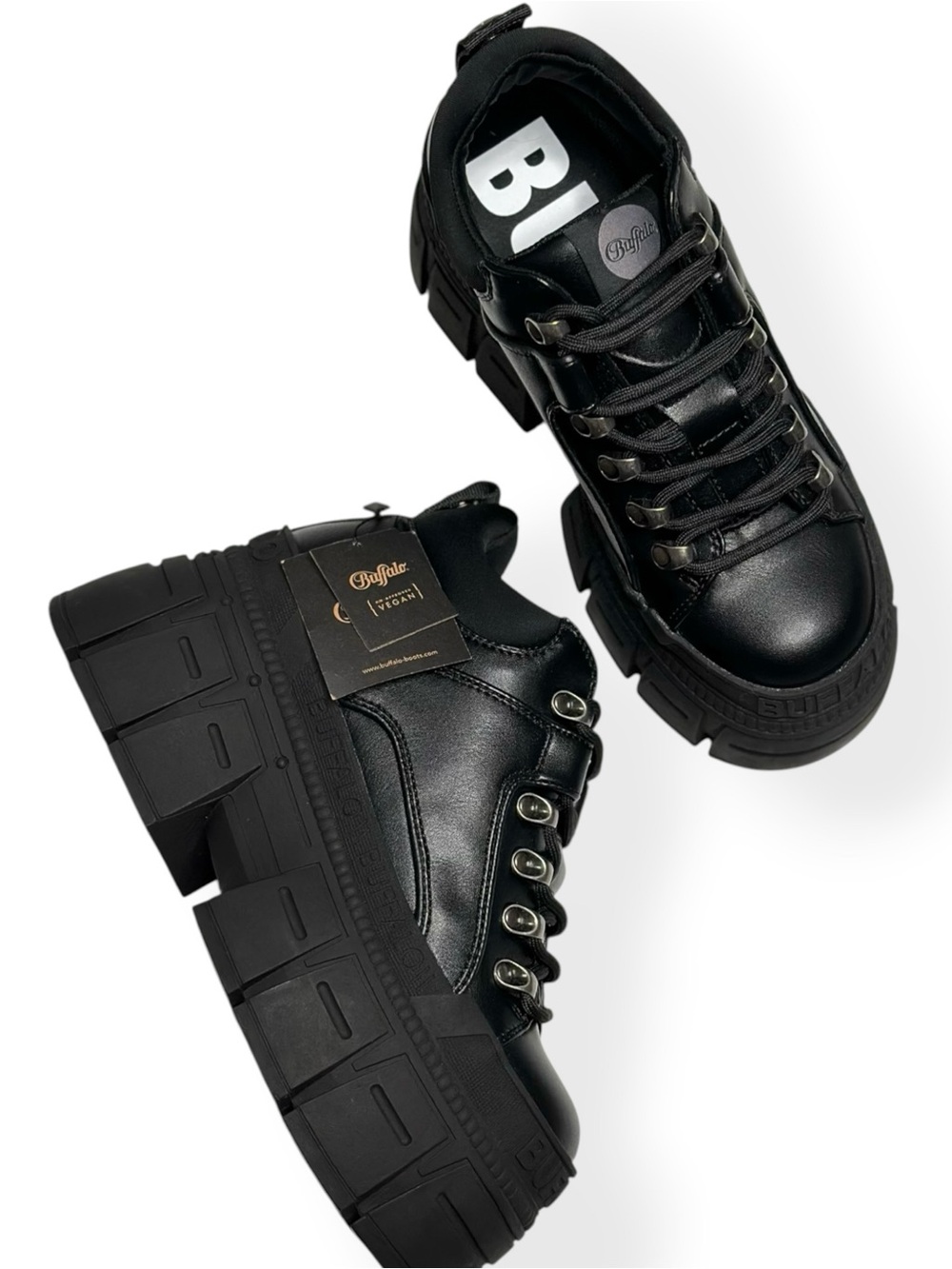 NEW BUFFALO LONDON Gospher Hike LO Vegan Chunky Platform Shoes,Black,EU37/US6.5